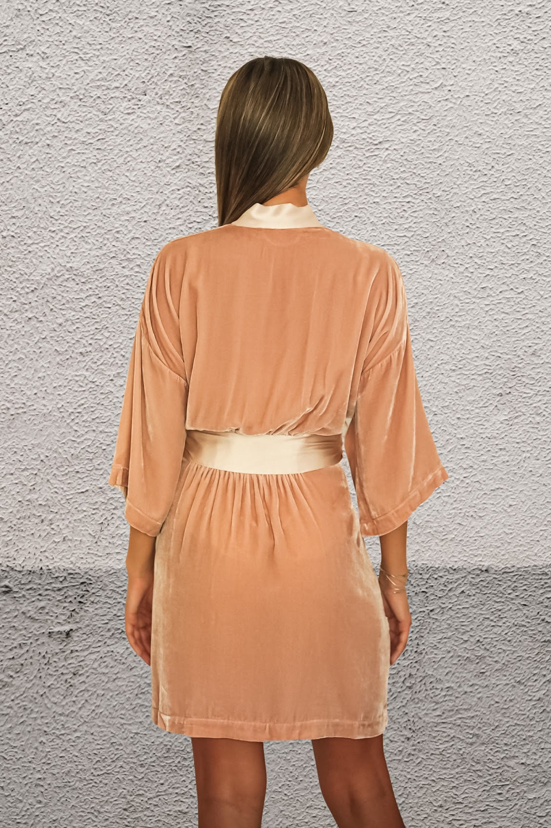 VELVET/SILK ROBE - PALE PINK