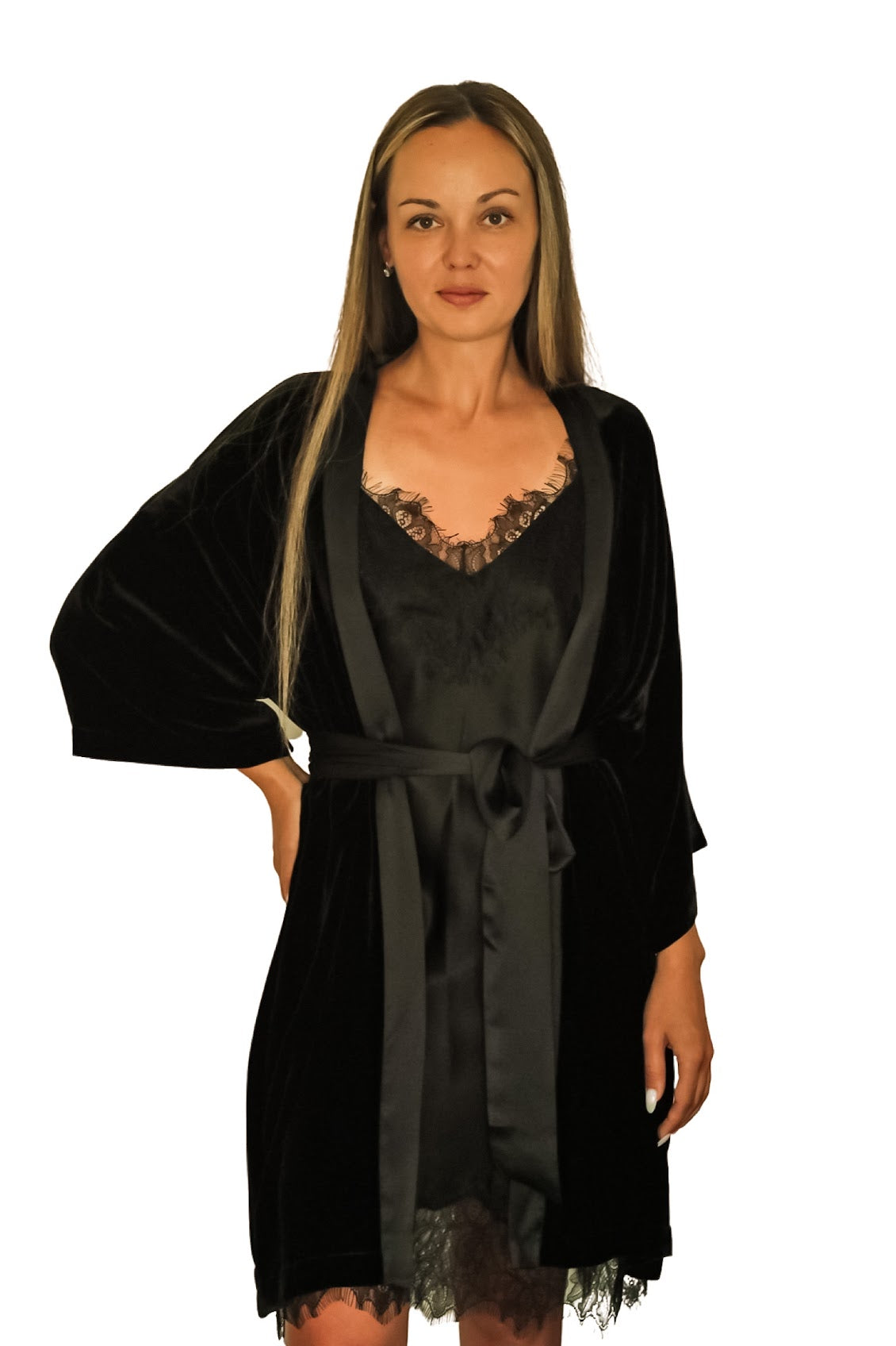 VELVET/SILK ROBE - BLACK