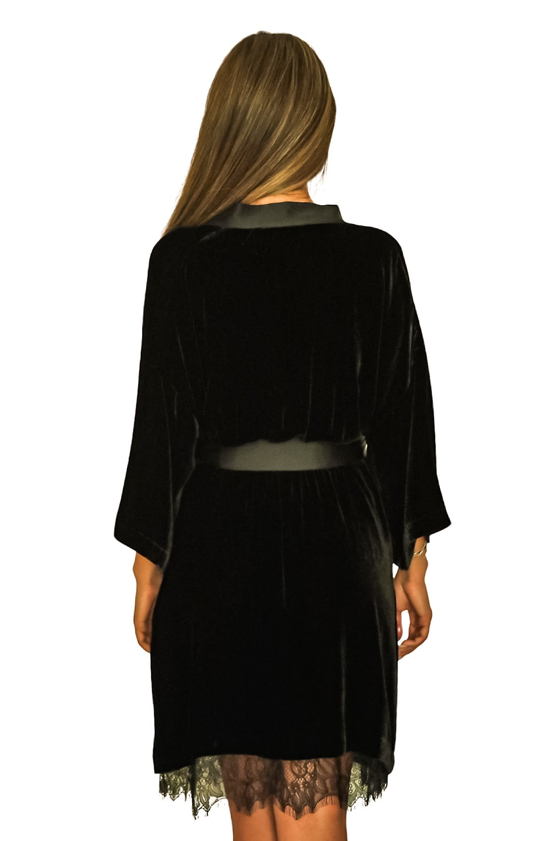VELVET/SILK ROBE - BLACK