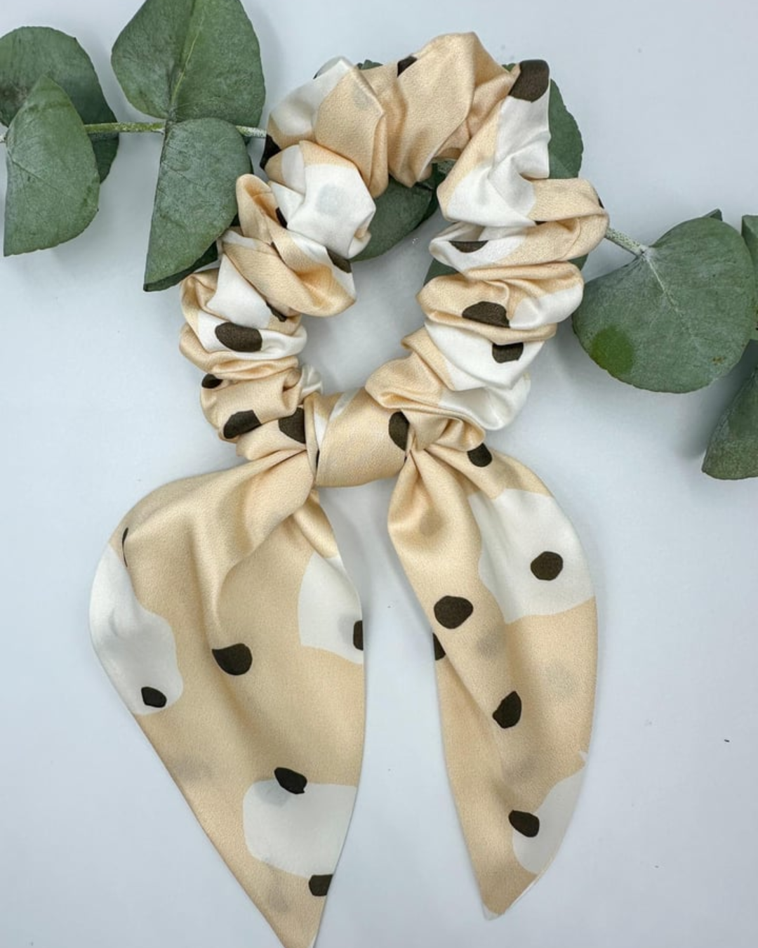SILK BOW PONY TAIL HOLDER - POLKA DOTS PRINT