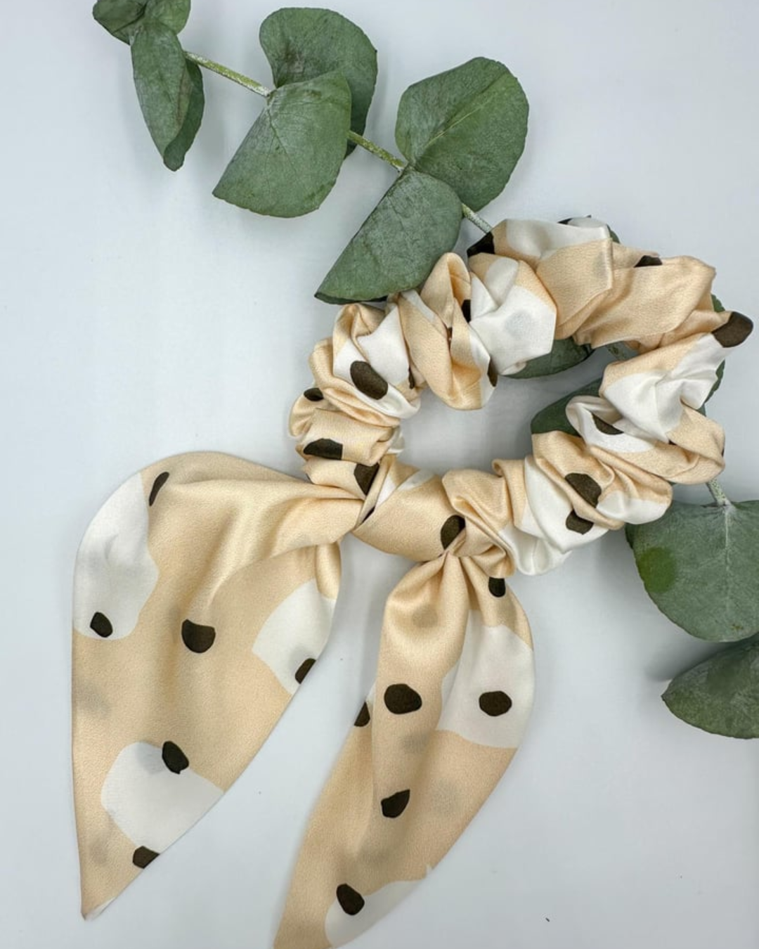 SILK BOW PONY TAIL HOLDER - POLKA DOTS PRINT
