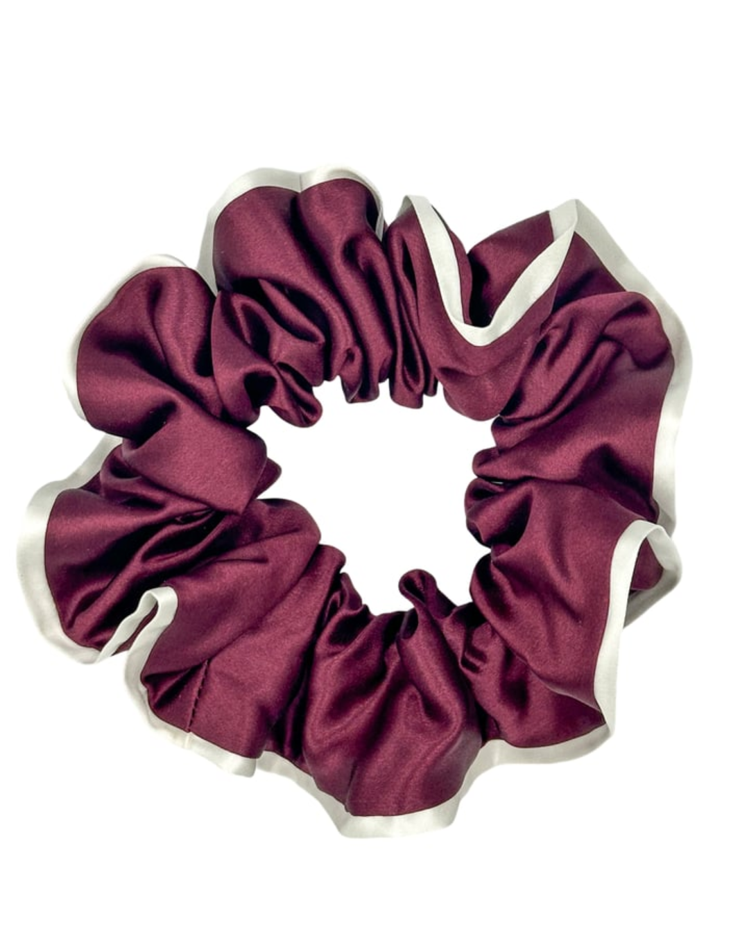 SILK SCRUNCHIE - BURGUNDY & WHITE