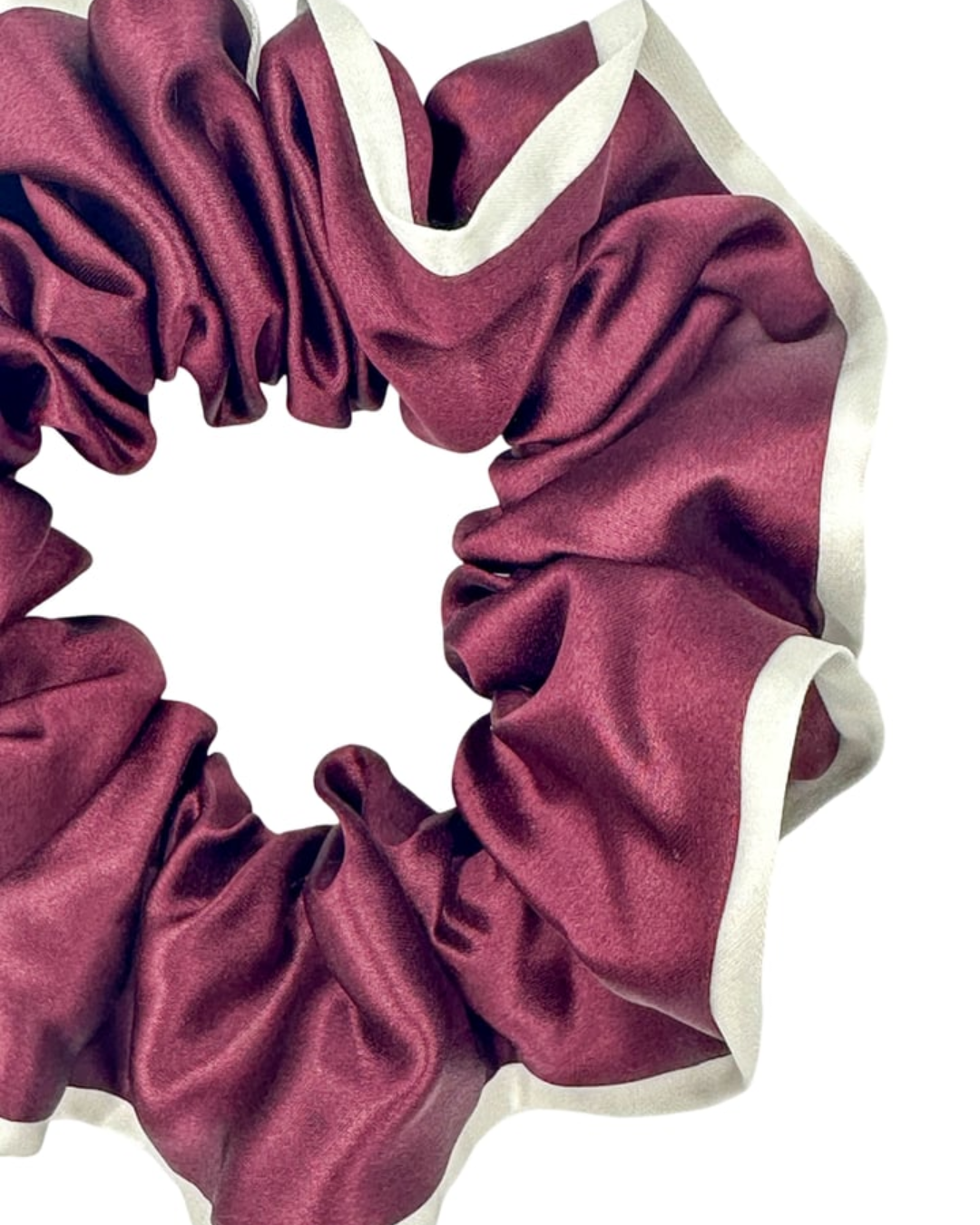 SILK SCRUNCHIE - BURGUNDY & WHITE