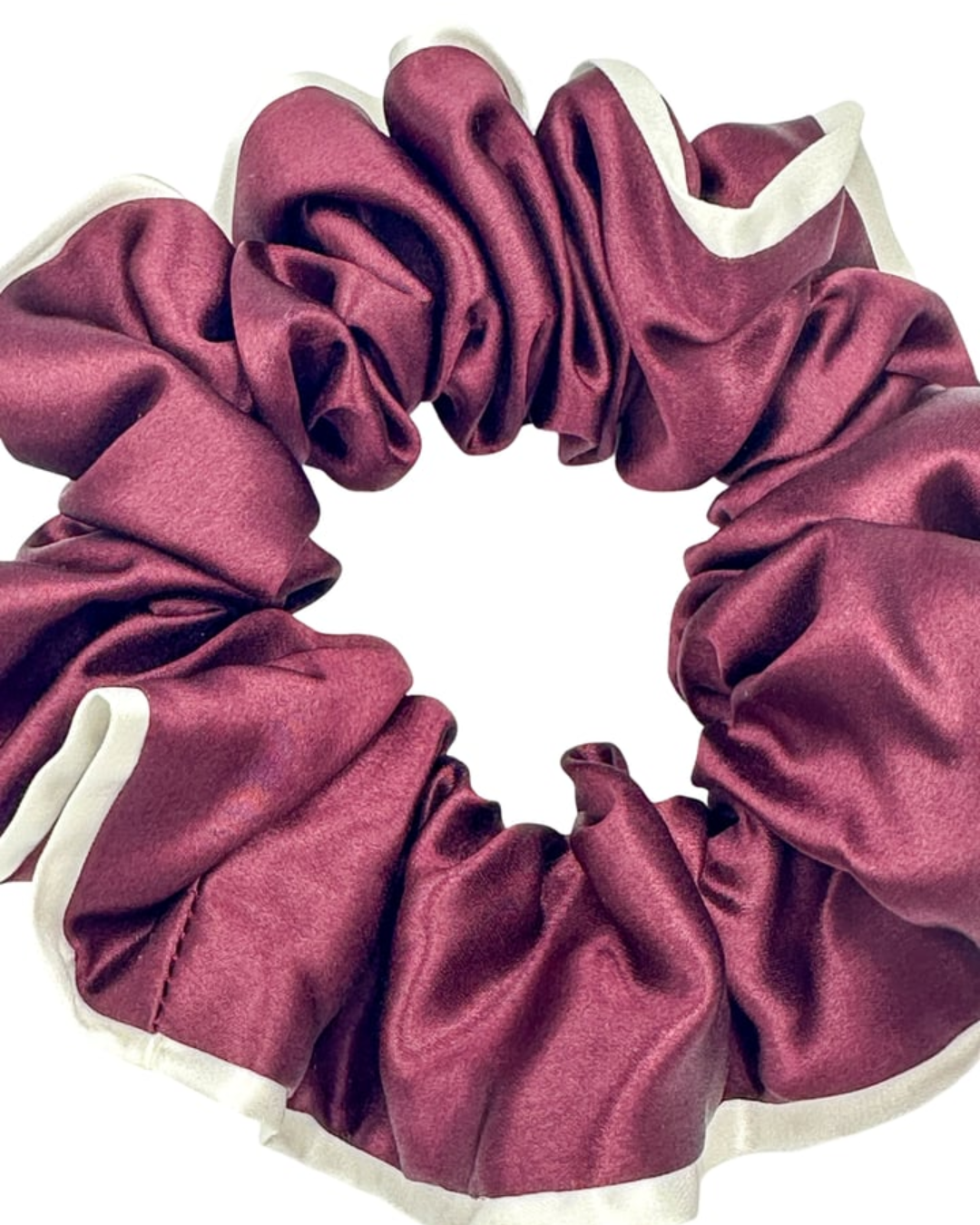 SILK SCRUNCHIE - BURGUNDY & WHITE