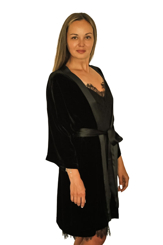 VELVET/SILK ROBE - BLACK