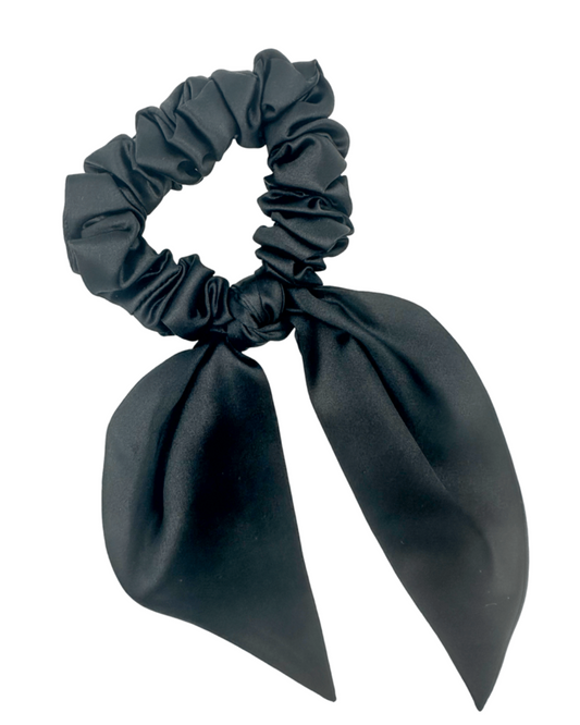 SILK BOW PONYTAIL HOLDER - BLACK