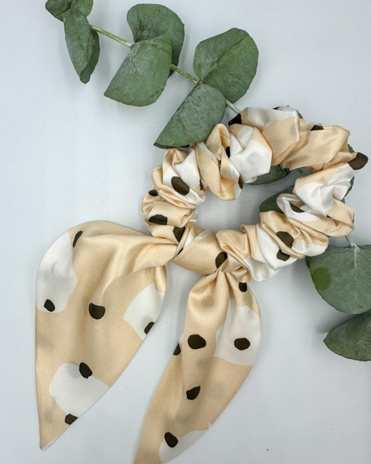 SILK BOW PONY TAIL HOLDER - POLKA DOTS PRINT