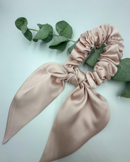 SILK HAIR BOW PONY TAIL HOLDER- CHERRY BLOSSOM COLOR