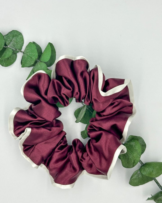 SILK SCRUNCHIE - BURGUNDY & WHITE