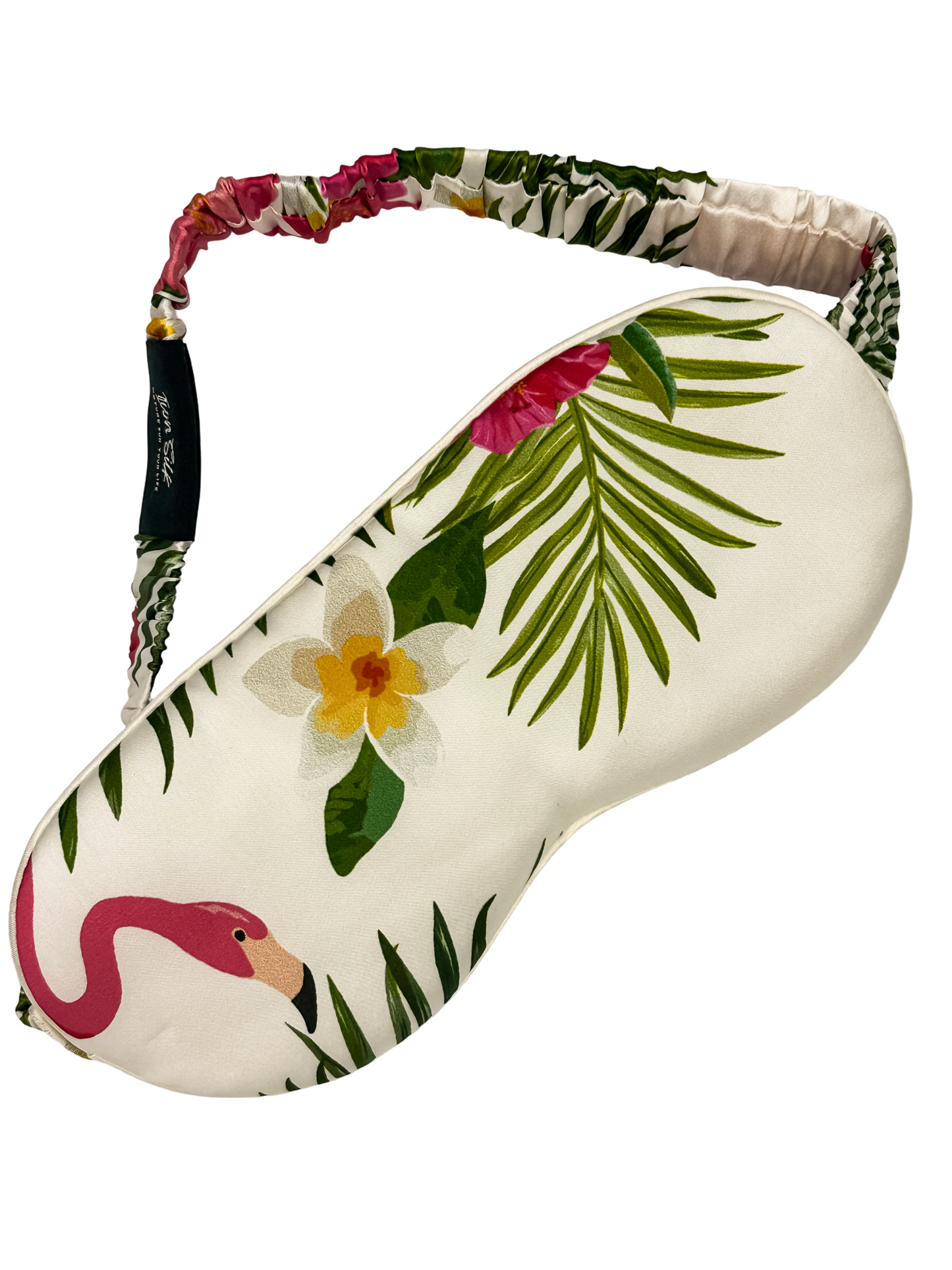 Antifaz de seda natural Jardín Exótico para dormir, con estampado floral y flamencos