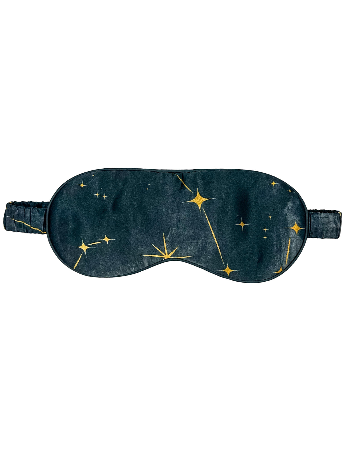 Antifaz para dormir de seda Noche Estrellada con estampado de estrellas doradas sobre fondo oscuro