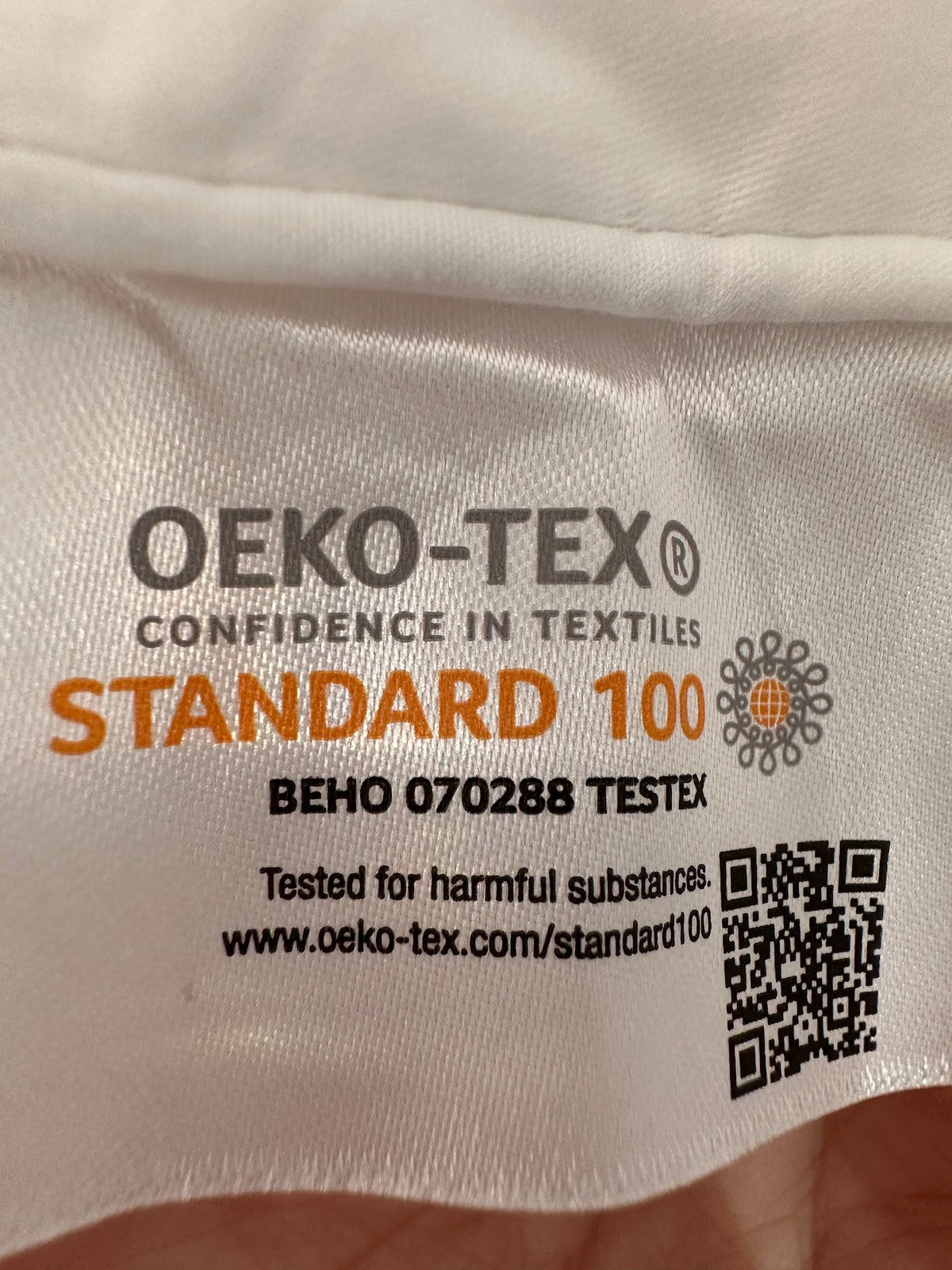 Etiqueta OEKO-TEX Standard 100 de la almohada rellena de seda
