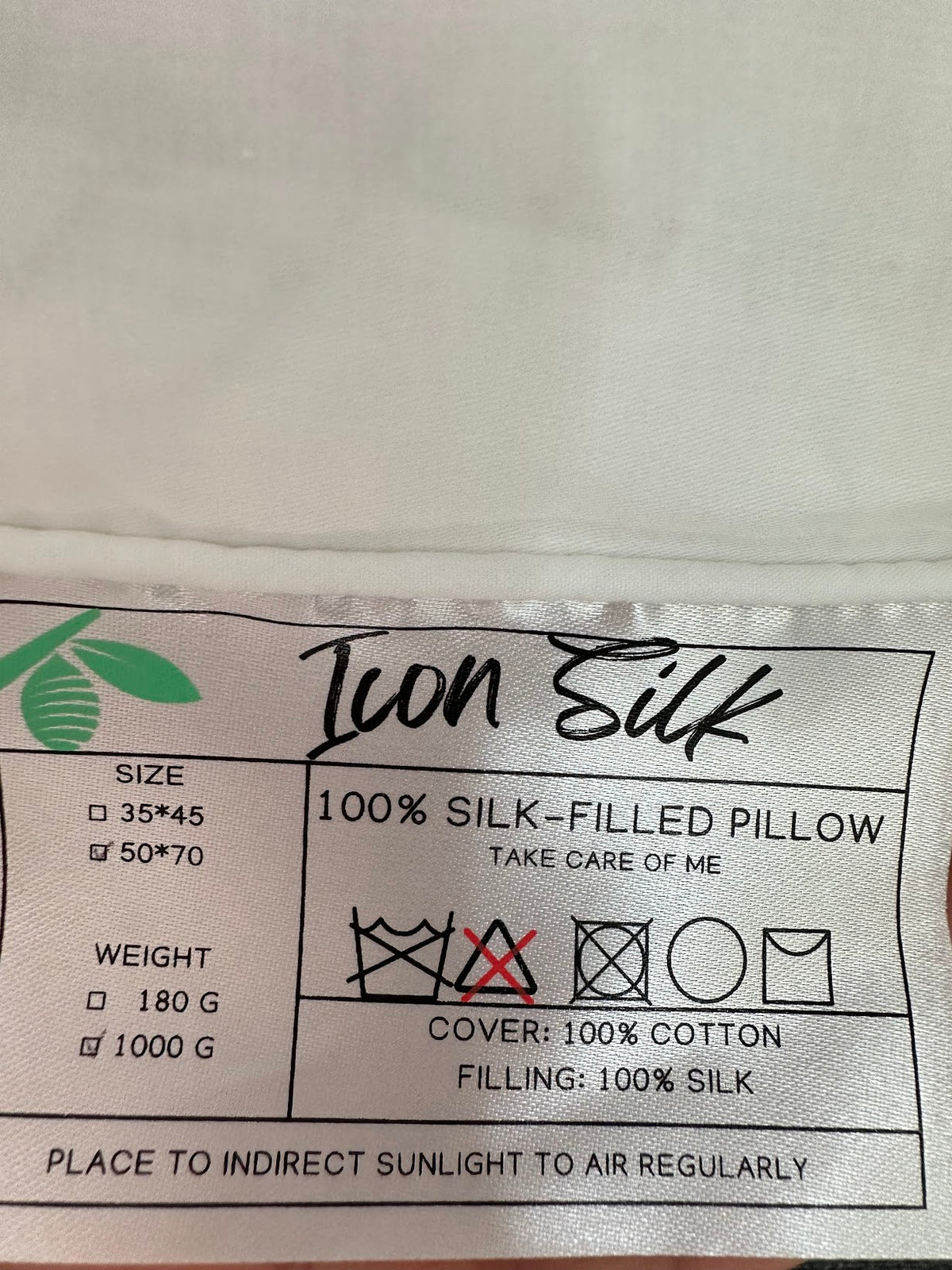 Etiqueta de almohada de 50 × 70 cm con relleno 100 % de seda y funda de algodón