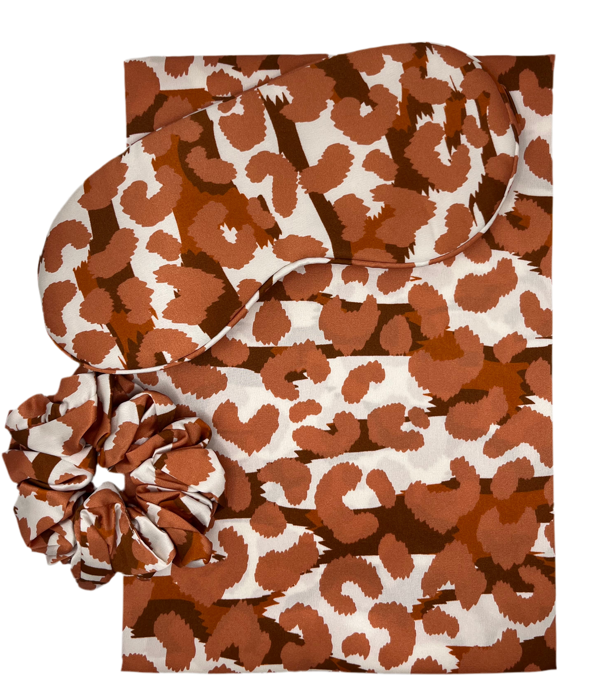 (FUNDA DE ALMOHADA + ANTIFAZ + COLETERO DE SEDA)
